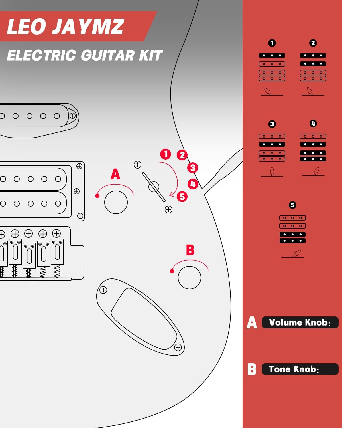 Leo Jaymz 39' Full Size ST Style Electric Guitar Starter Kit with SSH Pickup, 5W Portable Amp, Tuner, Gig Bag, Strap & Accessories (Red Flame)