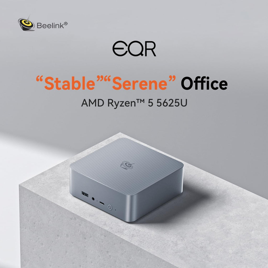 Beelink EQR5 Mini PC W11 Pro, AMD Ryzen 5 5625U(6C/12T up to 4.3GHz), 16GB DDR4 500G NVME SSD Graphics 7 core 1800MHz, WiFi 6/BT5.2/2*1000MB/S LAN, Support Dual Display Mini Computer Built in 85W PSU