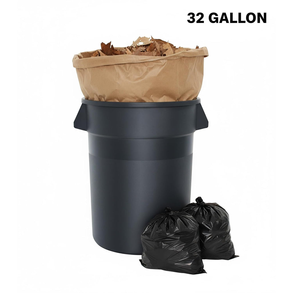 32 Gallon Trash Can with Wheels and Lid, Multi-Purpose Outdoor Container for Yard Waste, Water Storage, Garage Organization, Detachable Rolling Base
