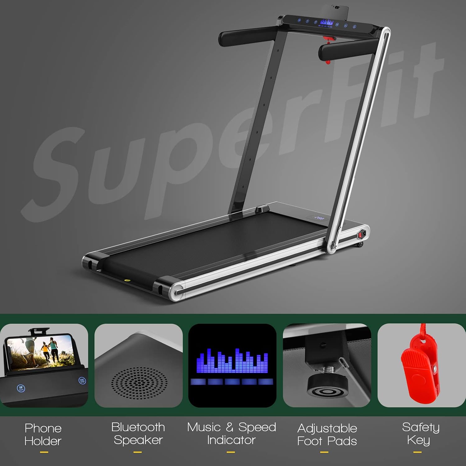 GYMAX Folding Treadmill, Smart APP Control Running Machine, LED Monitor & Adjustable Device Holder, Portable Treadmill for Home Gym Small Apartment