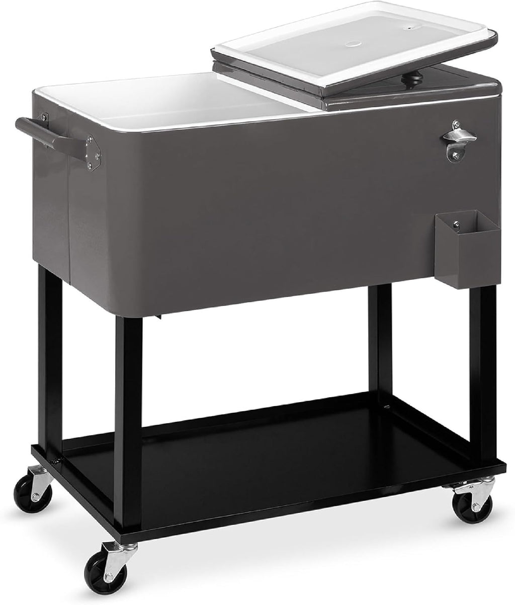 Best Choice Products 80-Quart Outdoor Steel Rolling Cooler Cart w/Ice Chest, Bottle Opener, Catch Tray, Drain Plug, Locking Wheels