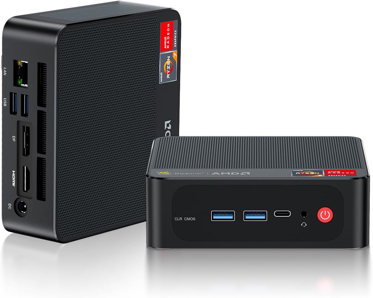 Beelink SER5 MAX Mini PC, AMD Ryzen 7 7735HS (8C/16T, up to 4.75GHz), 24GB LPDDR5 500G NVME SSD, Mini Desktop Computer Support 4K@120Hz, WiFi6, BT5.4, DP+HDMI, Type-C