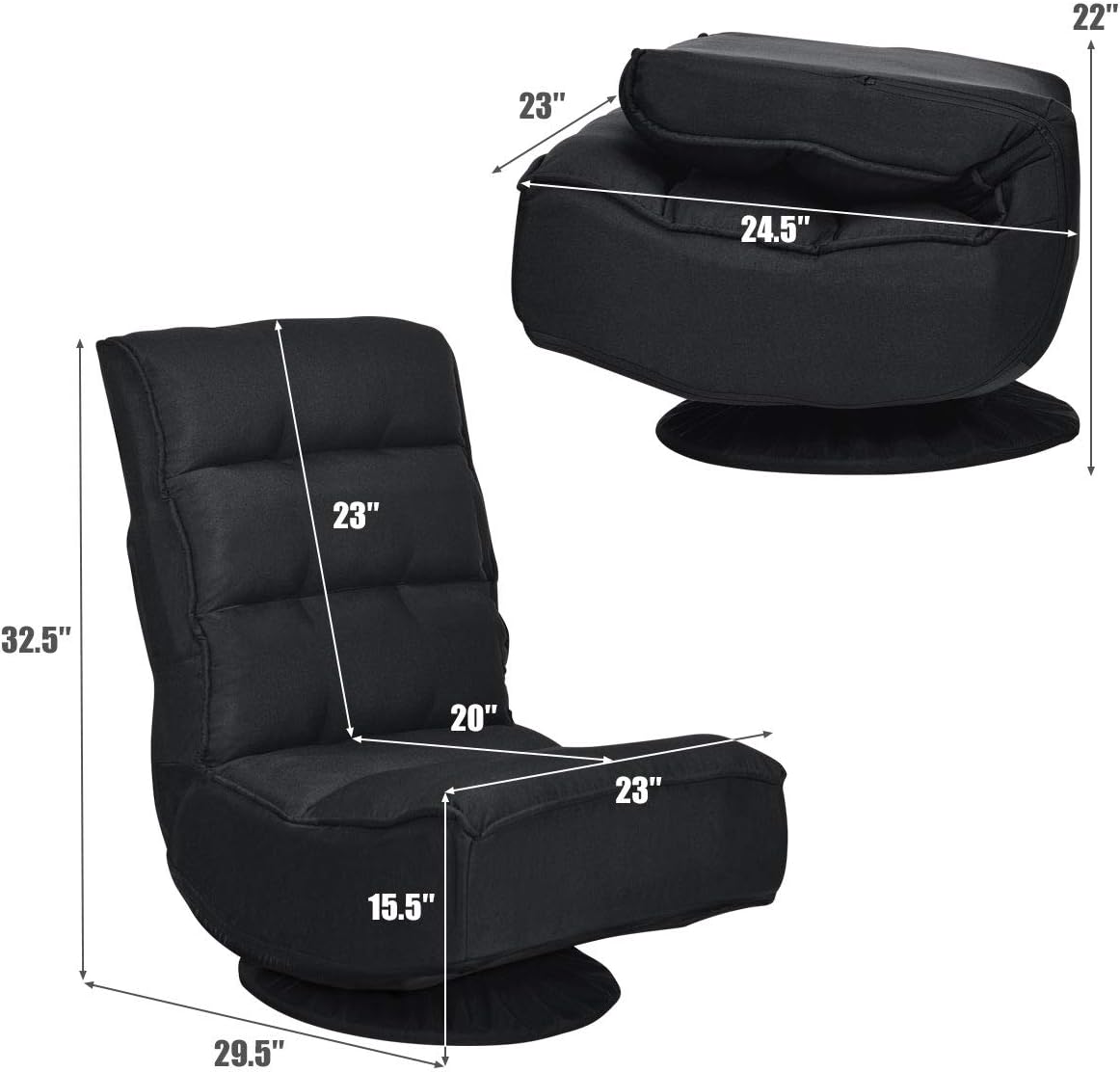 Giantex 360 Degree Swivel Floor Chair, Folding Floor Gaming Chair with 6 Positions Adjustable, Lazy Sofa Lounge Chair w/Tufted Back Support, Video Gaming Chair for Reading TV Watching (Black)