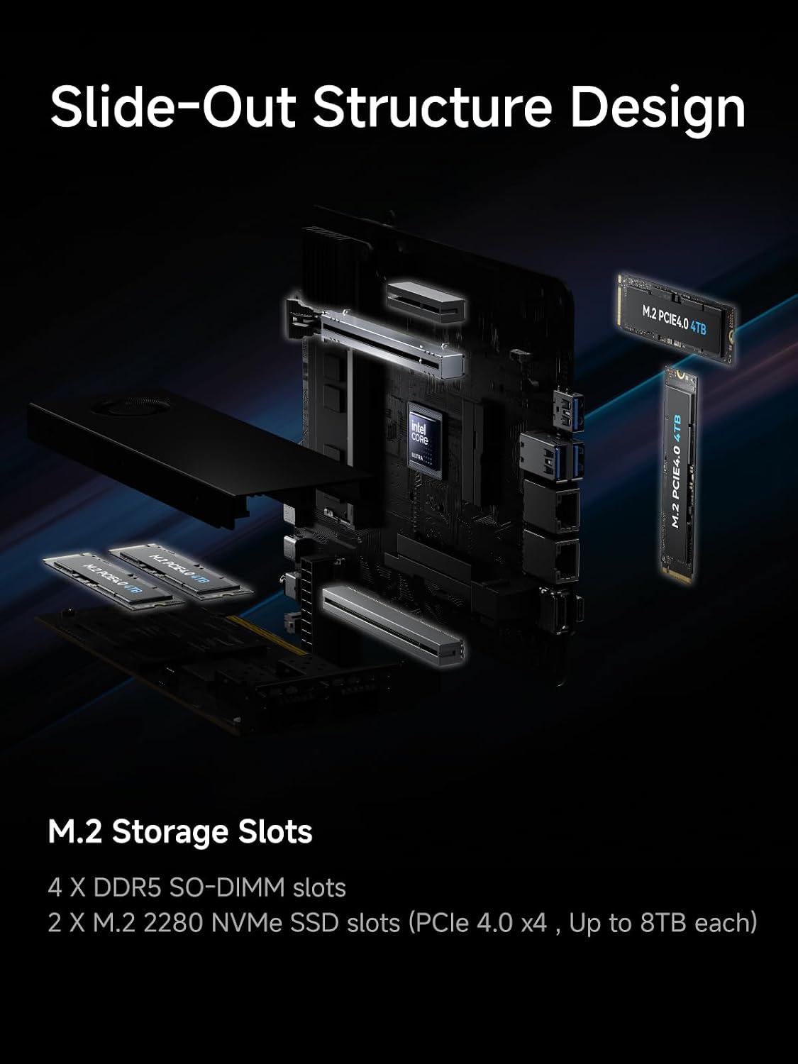 MINISFORUM Mini Workstation MS-02 Core Ultra 5 235HX Without Storage/OS Mini PC, 4X DDR5 Slot, 4X SSD Slot, HDMI+USB4+2xUSB4 V2 Video Output, 2X 25G SFP+, 1x10G RJ45, 1x 2.5G RJ45, WiFi7 Computer