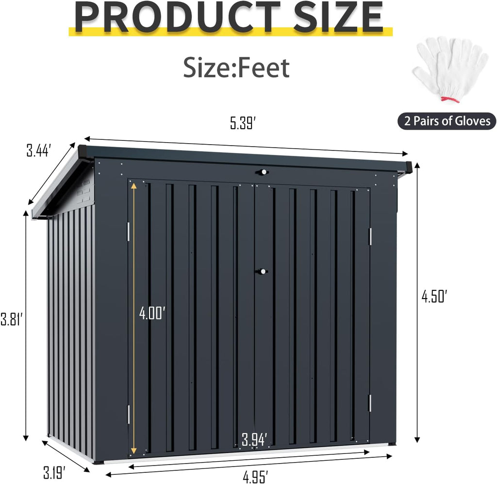 Metal Outdoor Garbage Bin Shed Storage Enclosure for Two 64-Gallon Carts, Lockable Door, Sloped Roof, Waterproof UV-Protected Galvanized Steel Walls, Utility Tool Bike Firewood Pet House Use (Black)