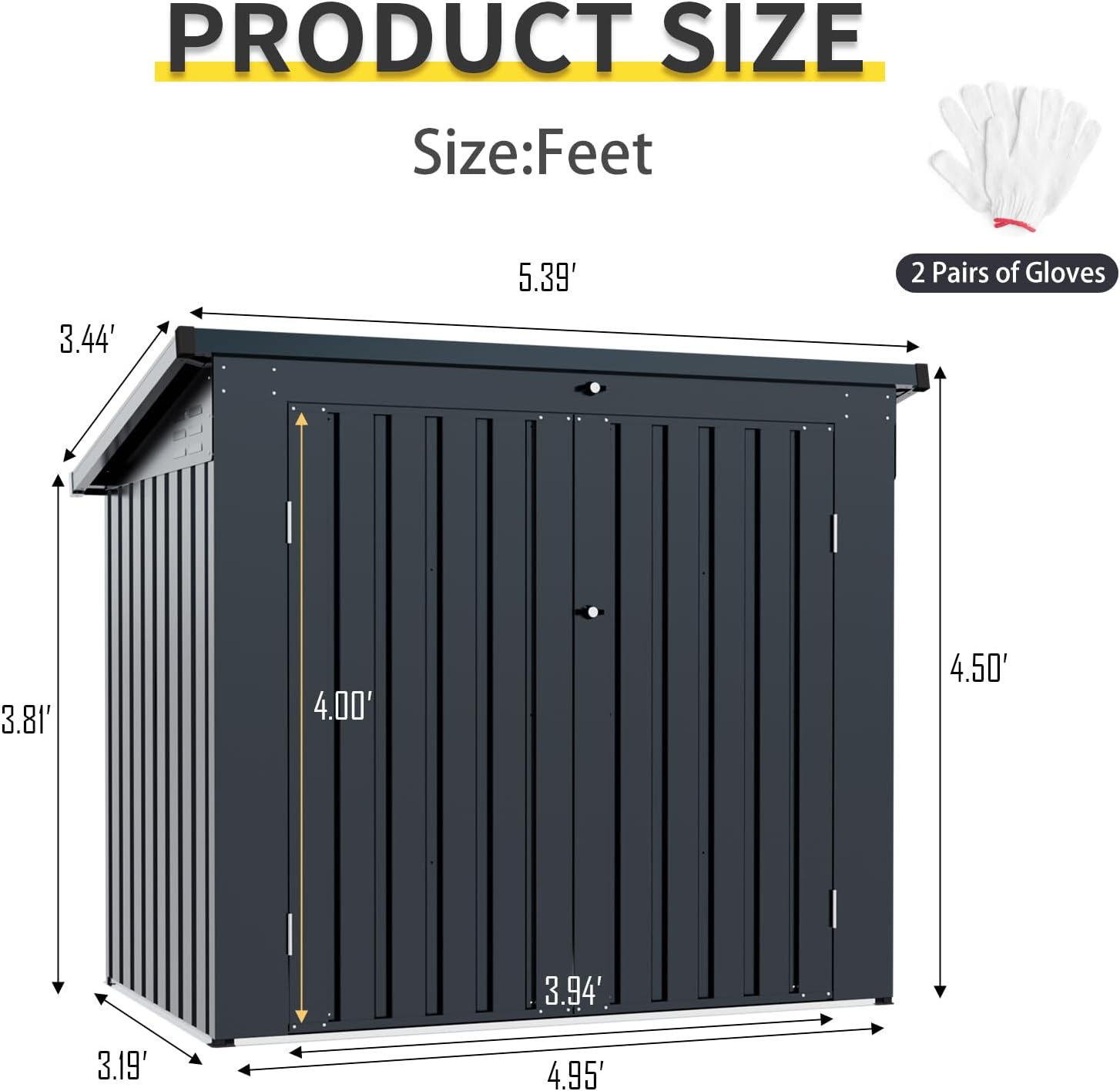 Metal Outdoor Garbage Bin Shed Storage Enclosure for Two 64-Gallon Carts, Lockable Door, Sloped Roof, Waterproof UV-Protected Galvanized Steel Walls, Utility Tool Bike Firewood Pet House Use (Black)