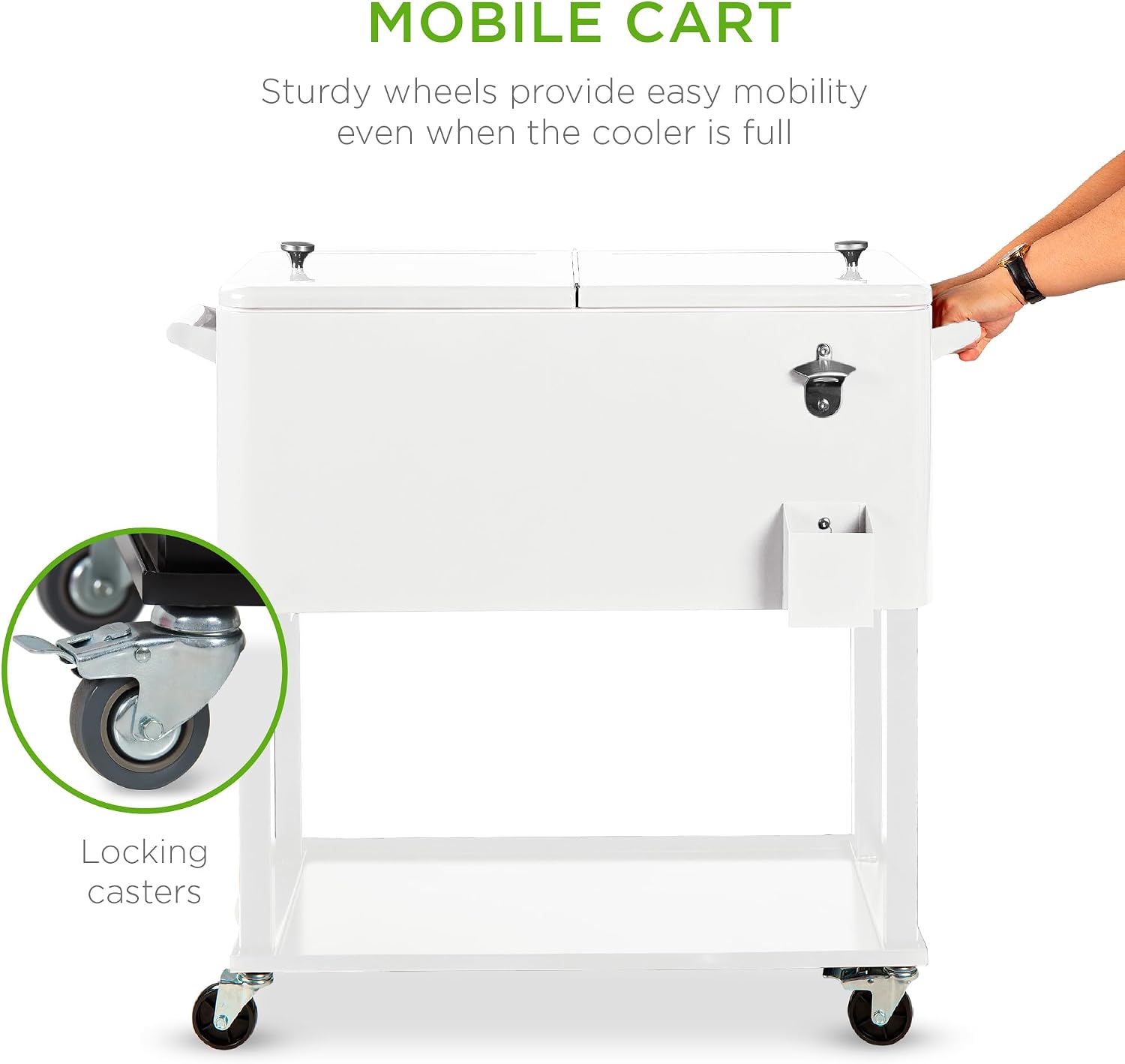 Best Choice Products 80-Quart Outdoor Steel Rolling Cooler Cart w/Ice Chest, Bottle Opener, Catch Tray, Drain Plug, Locking Wheels