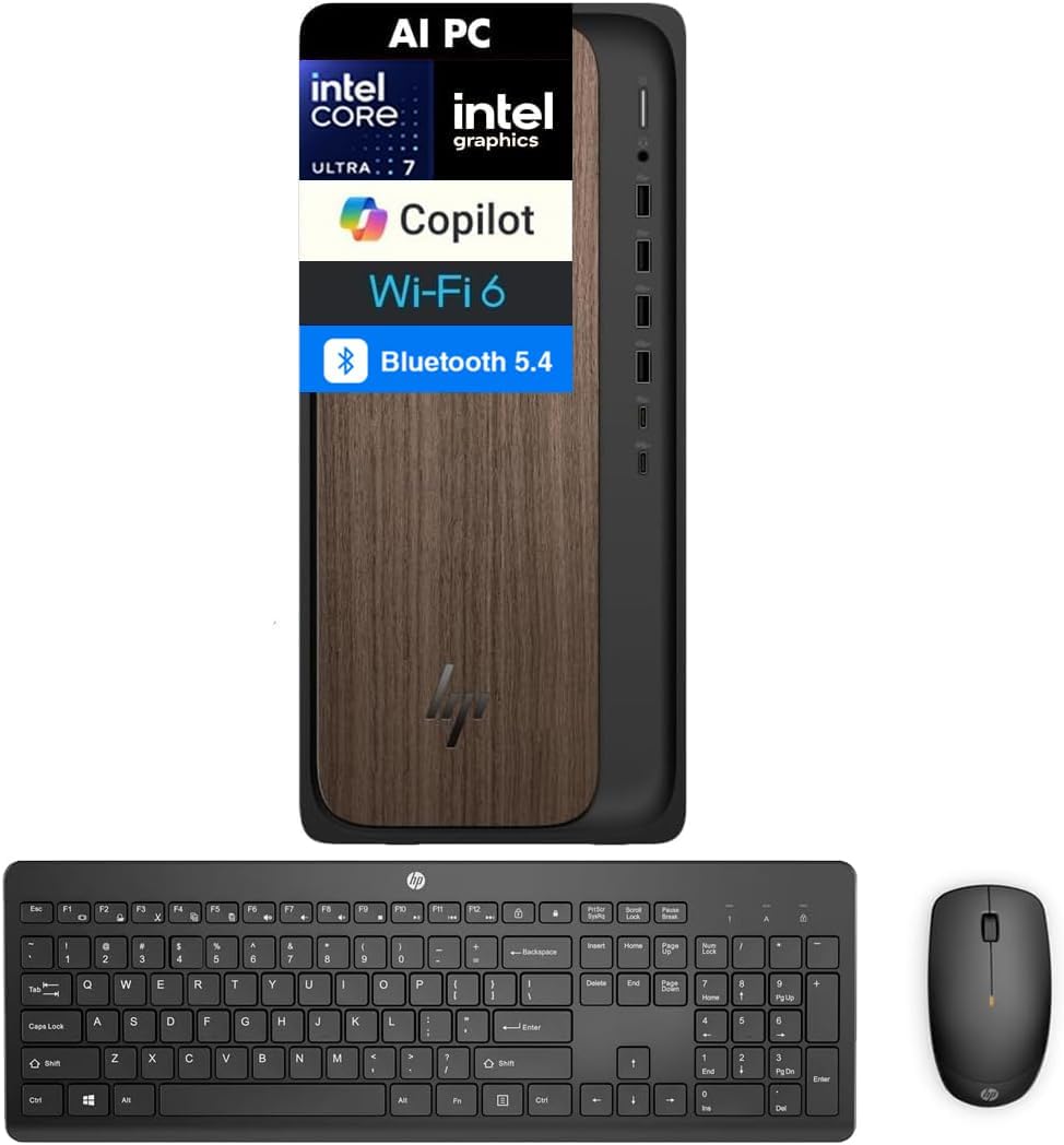 HP OmniDesk AI PC Desktop (Intel Ultra 7-265, 32GB DDR5, 1TB SSD, Intel Graphics, 280W PSU, Bluetooth 5.4, WiFi 6, RJ-45, 1 Display Port, HDMI, Win 11 Home) w/Dockztorm Hub