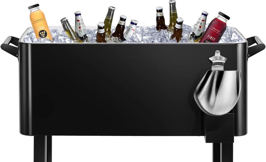 80 Quart Rolling Ice Chest Cooler Cart,Patio Backyard Party Drink Beverage Bar Stand Up Cooler Trolley with Ice Scoop
