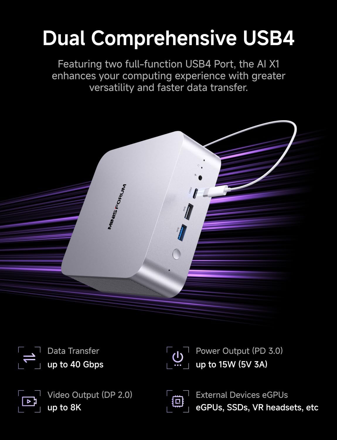 MINISFORUM X1-255 Mini PC AMD Ryzen 7 255 Barebone Without RAM/SSD/OS Micro Computer, 2xUSB4/HDMI/DP Four Video Output, 2.5G Lan/WiFi7/BT5.4/Oculink Port, Built-in Dual Microphones Small Form Factor