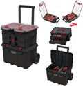 Stack N' Roll 4-Piece Rolling Tool Storage System – Includes Large Rolling Tool Box, 2-Drawer Tool Box & 2 Tray Organizers | Modular Stackable Tool Storage with Wheels for Garage & Workshop