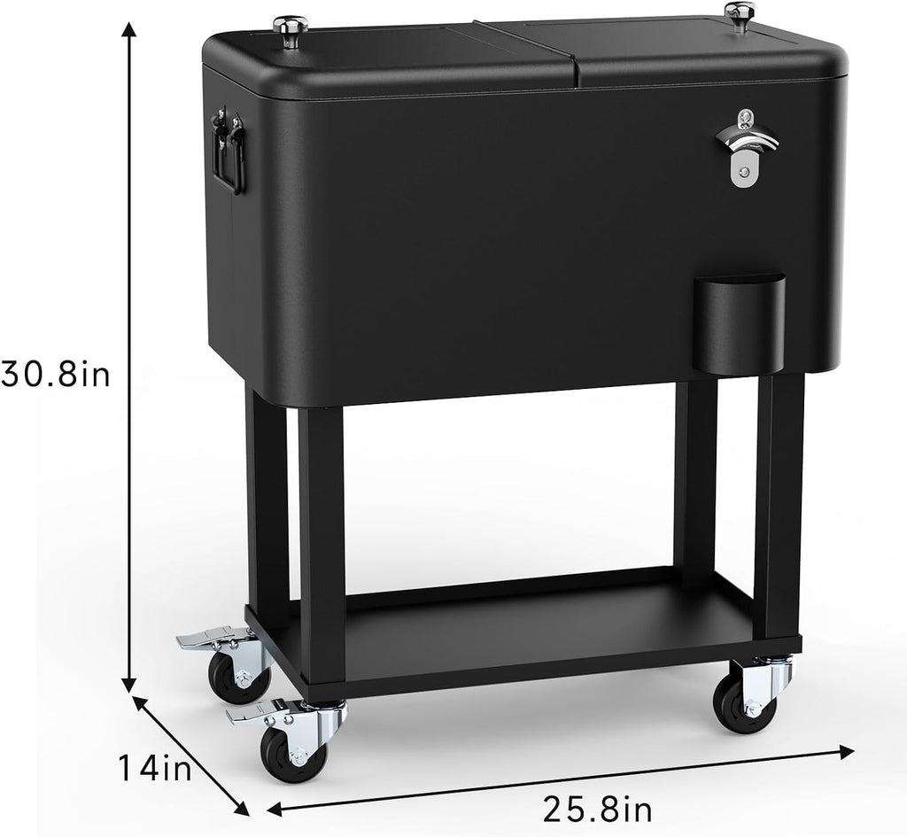 Ice Chest with Wheels, 60 Quart Portable Rolling Cooler with Bottle Opener & Cap Collector & Bottom Storage Tray for Patio Party & BBQ & Beach Activities