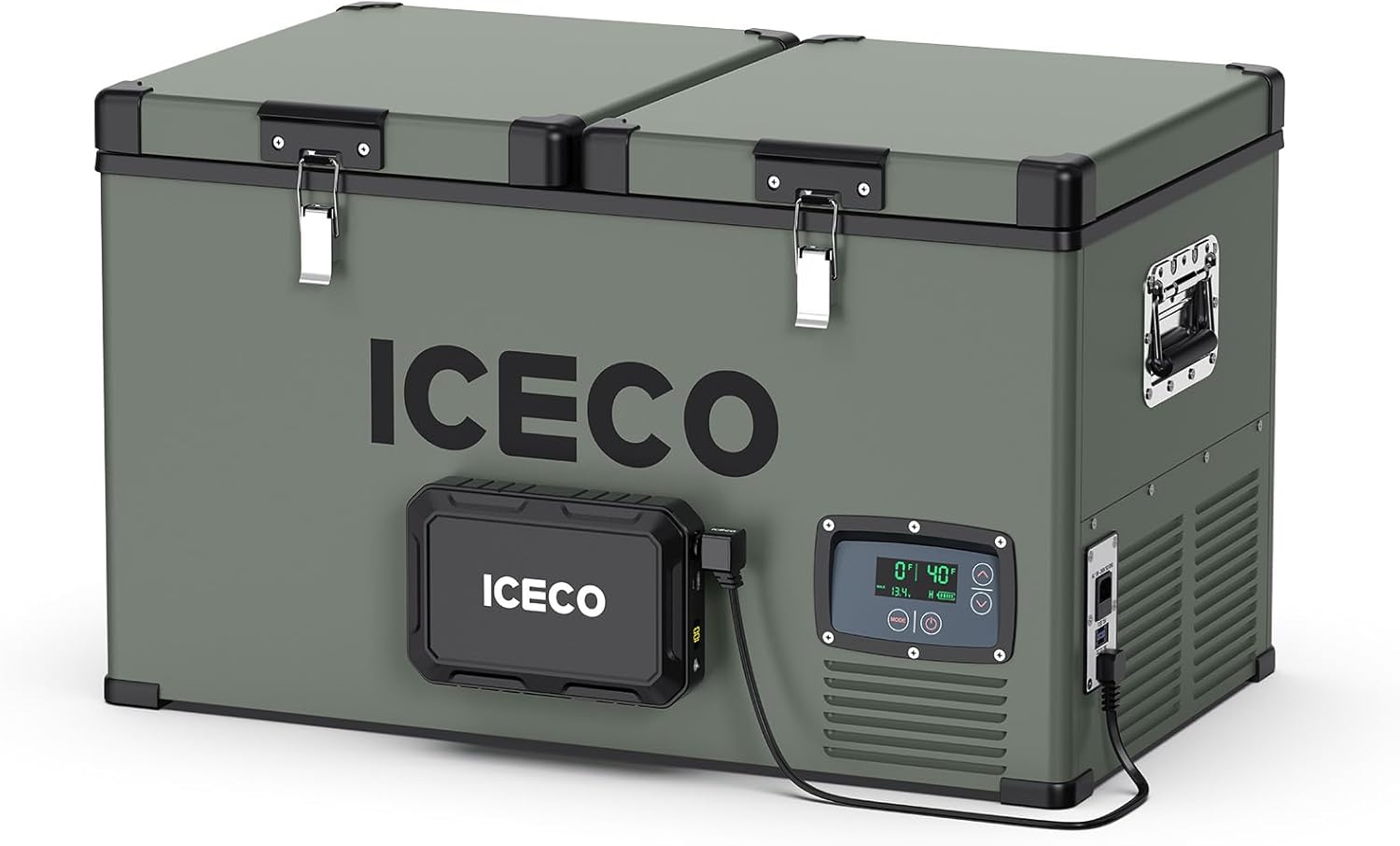 ICECO VL60 Dual Zone 12 Volt Refrigerator with Battery, 60 Liters Portable Fridge Freezer, DC 12/24V, AC 110-240V, 0℉ to 50℉, 12V Electric Cooler for Camping (with Insulated Cover)