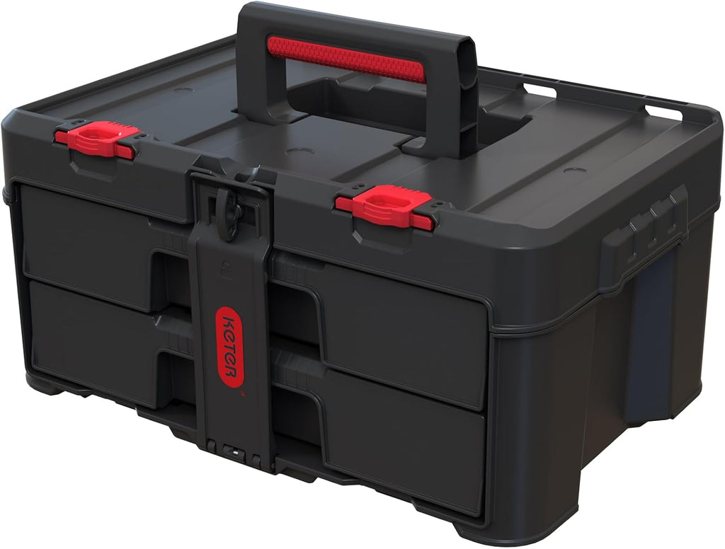 Stack N' Roll 4-Piece Rolling Tool Storage System – Includes Large Rolling Tool Box, 2-Drawer Tool Box & 2 Tray Organizers | Modular Stackable Tool Storage with Wheels for Garage & Workshop