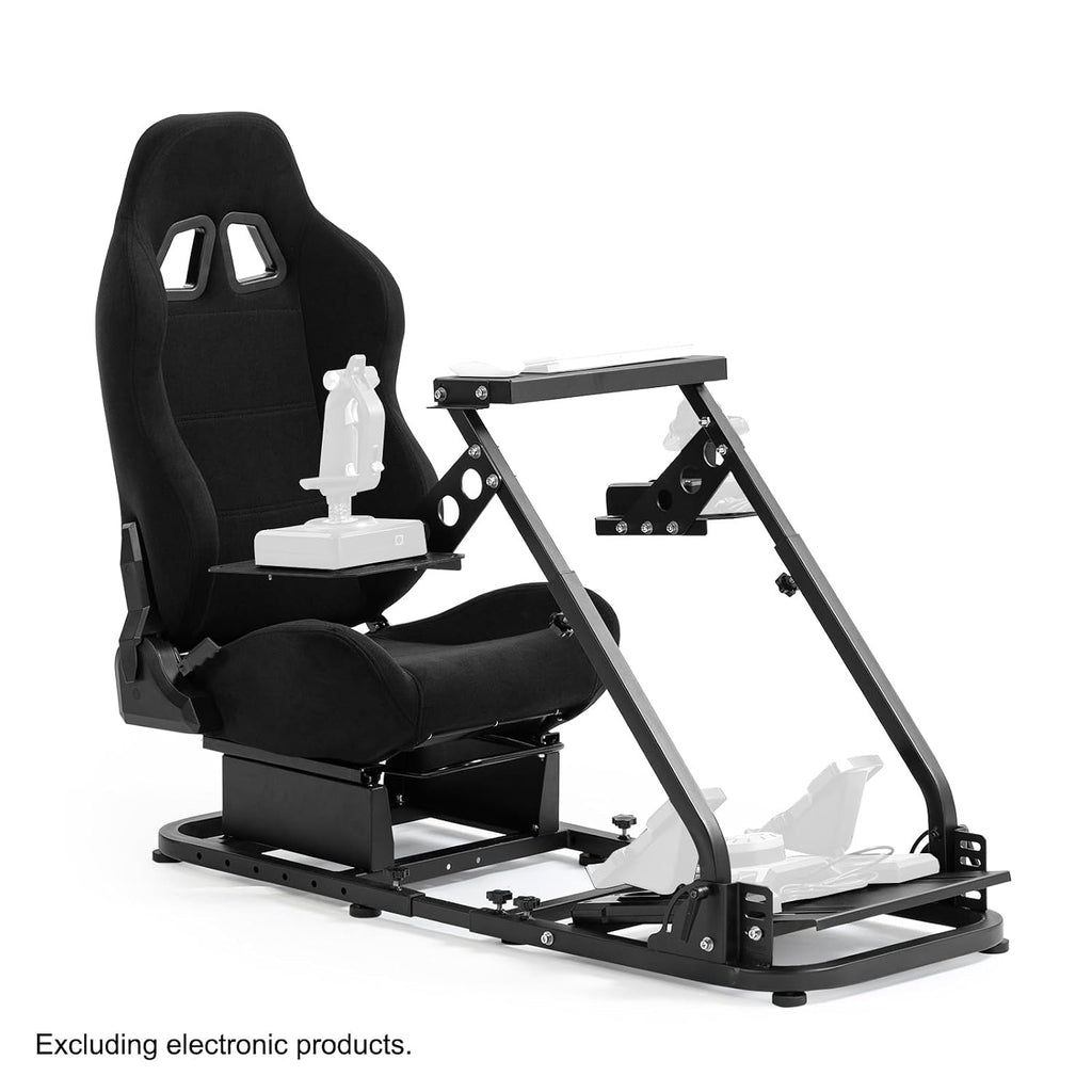 Anman Flight Sim Stand Game Simulator Cockpit with Black Seat Fit for Logitech G29,for Thrustmaster T80 T150 T300RS,for Fanatec Dual Shift Rod Fittings -Flight Series Not Included Wheel Pedals Shifter