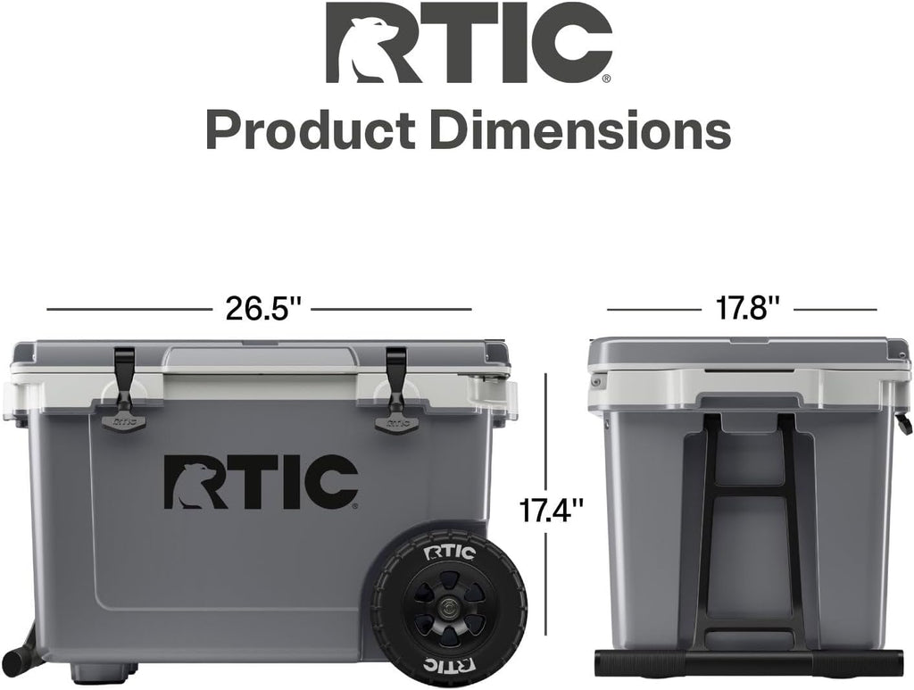 RTIC 52 Quart Ultra-Light Wheeled Hard Cooler Insulated Portable Ice Chest Box for Beach, Drink, Beverage, Camping, Picnic, Fishing, Boat, Barbecue, 30% Lighter Than Rotomolded Coolers