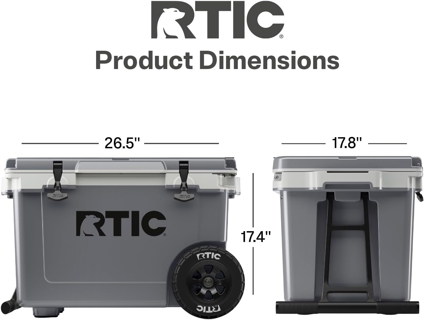 RTIC 52 Quart Ultra-Light Wheeled Hard Cooler Insulated Portable Ice Chest Box for Beach, Drink, Beverage, Camping, Picnic, Fishing, Boat, Barbecue, 30% Lighter Than Rotomolded Coolers
