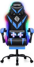 HOFFREE Gaming Chair with Massage and LED Lights Ergonomic Video Game Chairs with Footrest High Back Reclining Computer Chair with Adjustable Lumbar Support Blue and Black