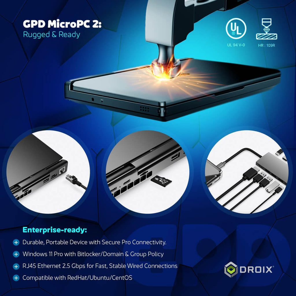 GPD MicroPC 2 | Portable Mini Laptop with 7' 1080P Display | with Intel Processor N300, UHD Graphics; 16GB LPDDR5, 4TB NVMe SSD; 2.5G Ethernet, USB-C, HDMI 2.1, Wi-Fi 6, BT 5.2