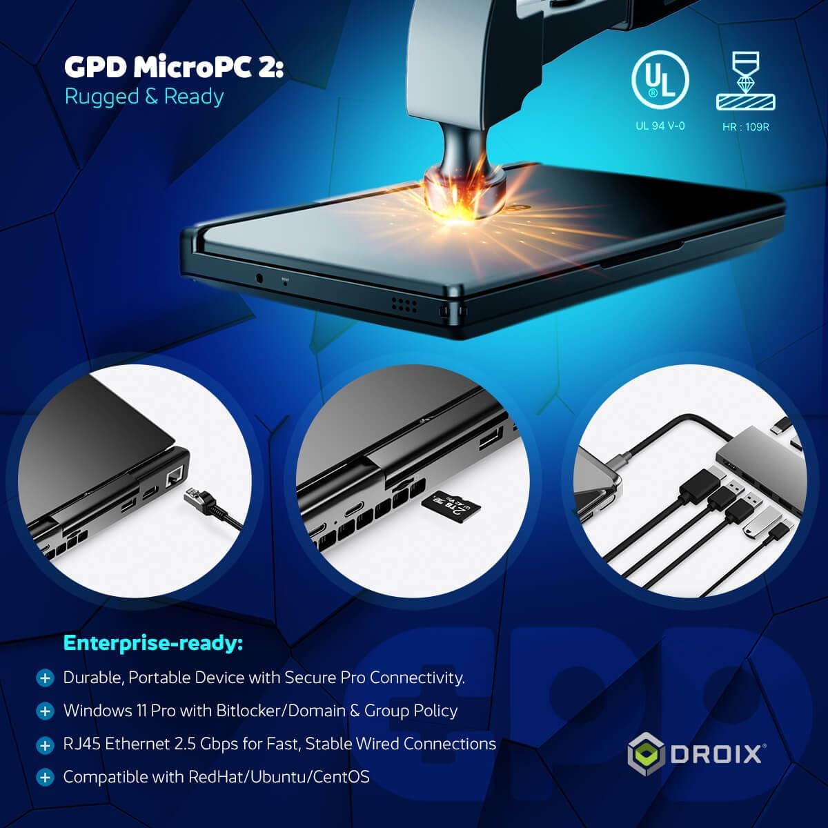 GPD MicroPC 2 | Portable Mini Laptop with 7' 1080P Display | with Intel Processor N300, UHD Graphics; 16GB LPDDR5, 2TB NVMe SSD; 2.5G Ethernet, USB-C, HDMI 2.1, Wi-Fi 6, BT 5.2