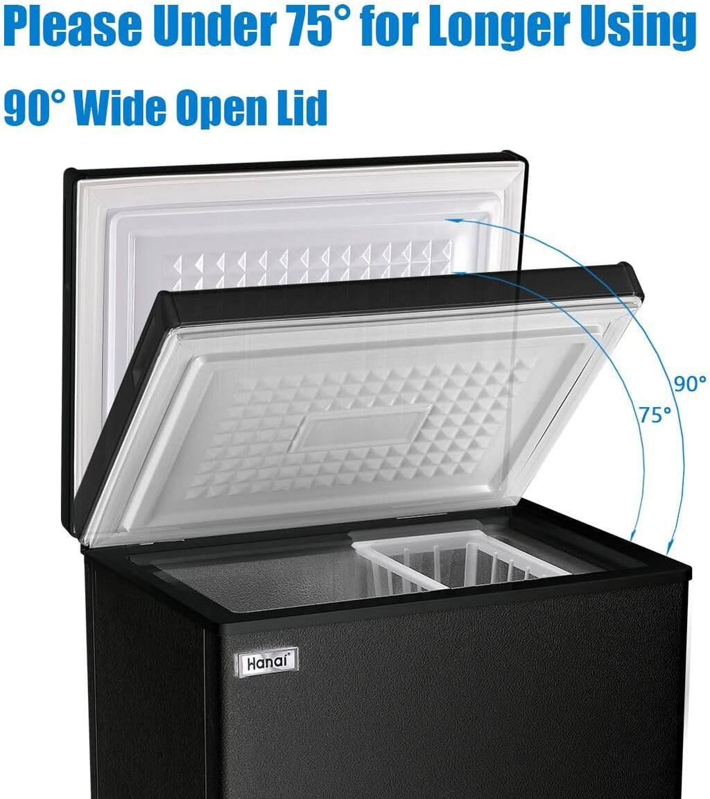 Chest Freezer Small Deep Freezer WANAI 3.5 Cu.Ft Mini Freezer Black Free-Standing Top Door Freezer Adjustable 7 Thermostat and Removable Basket Open Deep Freezer Apartment Kitchen, Black