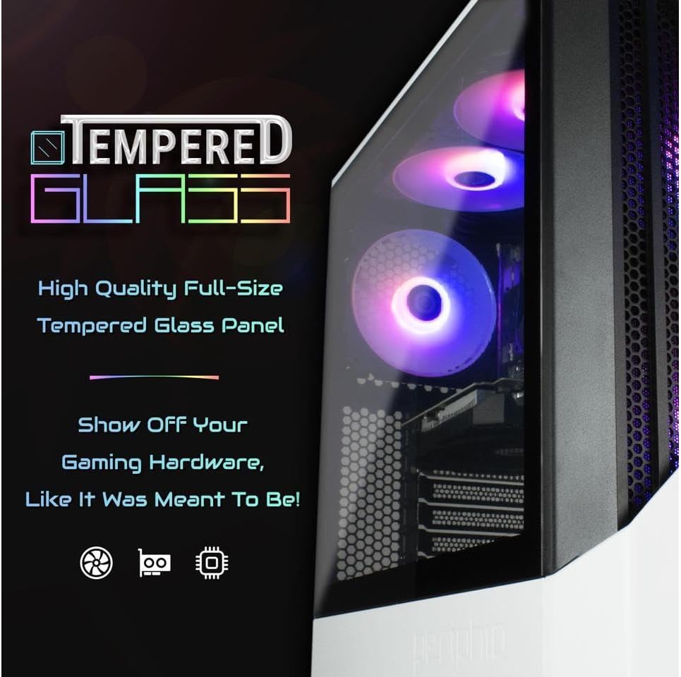 Periphio Castle Prebuilt Gaming PC - AMD Ryzen 7 5700G CPU (4.6GHz Turbo) | Radeon Vega 8 iGPU (4GB) | 1TB M.2 NVMe SSD Storage | 16GB DDR4 RAM | Windows 11 Gaming Desktop Computer | 5G-WiFi + BT…