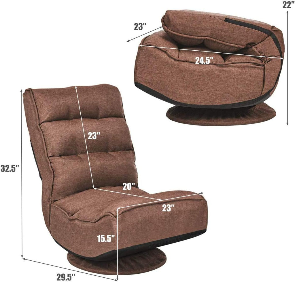 FANTASK 360 Degree Swivel Floor Chair, Folding Floor Sofa w/ 5 Adjustable Positions & Backrest, Lazy Lounge Chair for Relaxing Reading Gaming TV Watching (Brown)