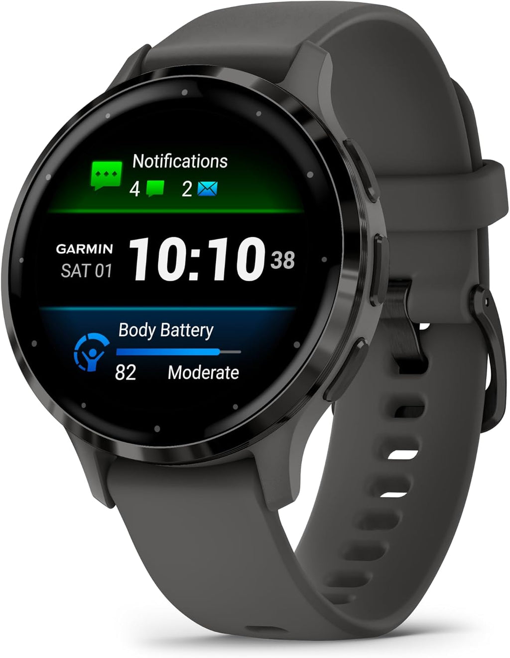 Garmin Venu 3S Advanced Fitness and Health Tracker Smartwatch with Slate Stainless Steel Bezel with Pebble Gray Case and Silicone Band 1.2 Inch AMOLED Touch Screen Display Bundle with Accessories