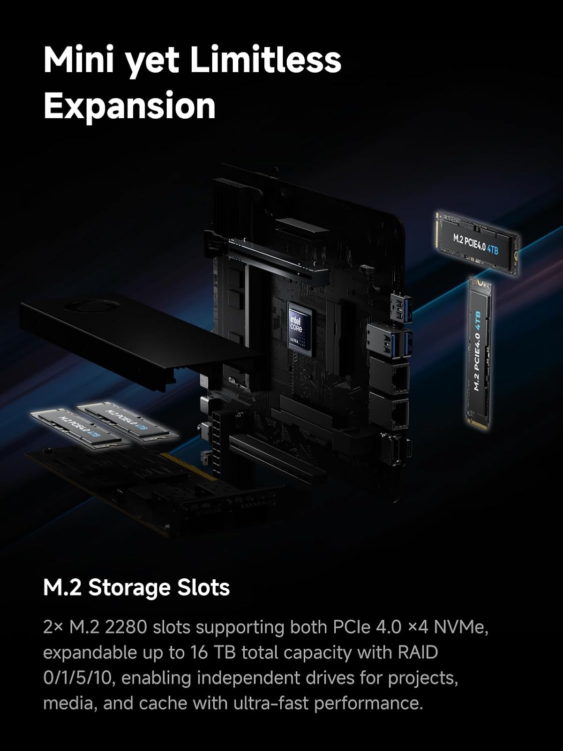 MINISFORUM MS-02 Ultra Workstation Mini PC,Intel Core Ultra 5 235HX (14 cores/14 Threads, up to 5.1 GHz), PCIe 5.0 x16, 32GB RAM 1TB SSD, USB4 v2, 10GbE+2.5GbE (vPro), Wi-Fi 7