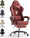 Huracan Velvet Fabric Gaming Chair with Footrest for Adults, Ergonomic Gaming Chairs with Massage Lumbar, Reclining Racing Computer Chair with Spring Cushion for Home Office Video Game, Red