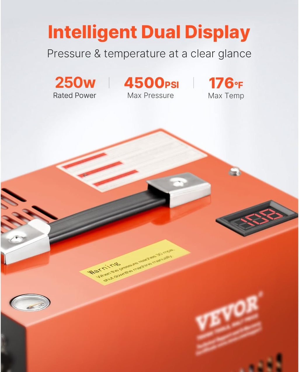 VEVOR PCP Air Compressor, 4500PSI/30Mpa Portable PCP Airgun Compressor with Built-in Converter & Fan Cooling System, DC12V/AC120V Manual-Stop Air Rifle, Paintball and Scuba Tank Compressor Pump