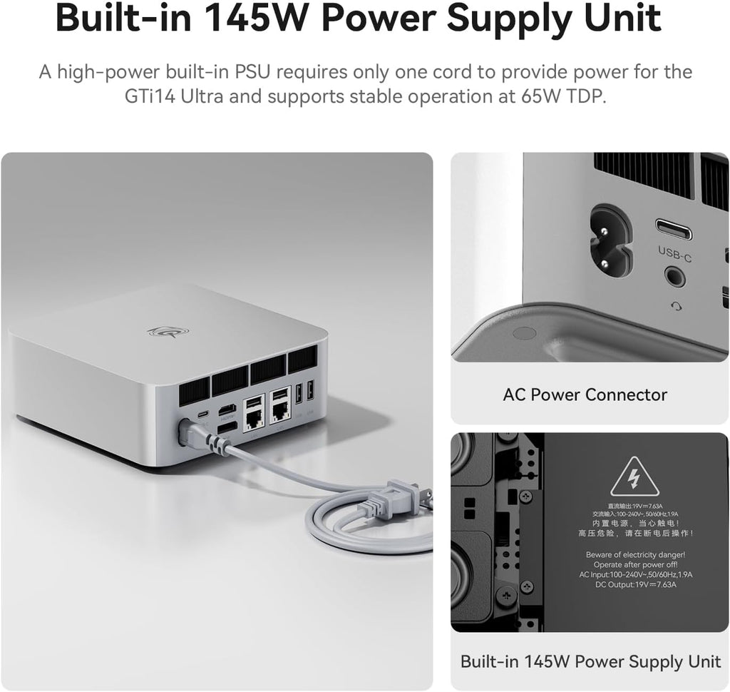 Beelink GTi14 AI Mini PC, Intel Ultra 9 185H (up to 5.1GHz) 16C/22T,32GB DDR5 5600MHz 1TB PCIe4.0x4 SSD,Mini Computer Support Triple Display/Dual 2.5G LAN/Thunderbolt 4/WiFi7/BT5.4/USB3.2