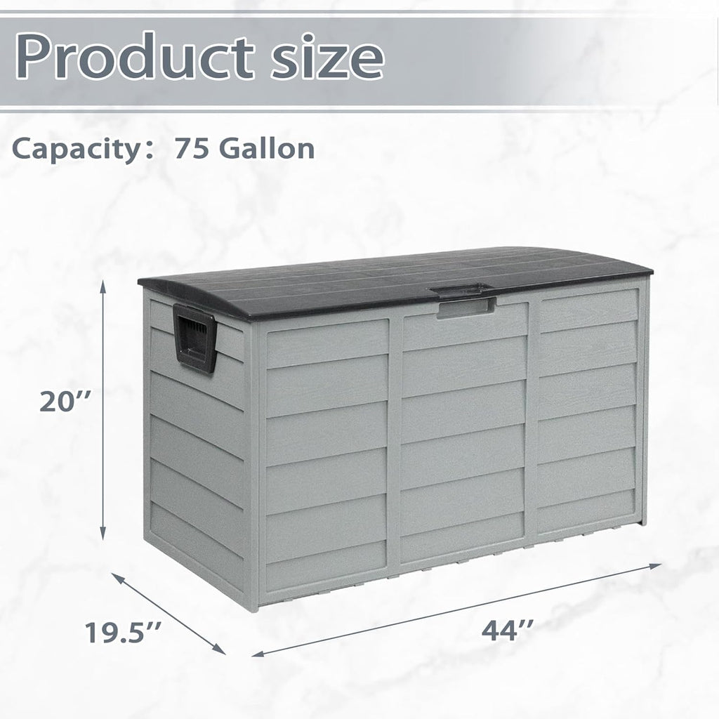 75 Gallon Deck Storage Box Resin Outdoor Storage Container with Handles for Patio Garden Yard(Grey)