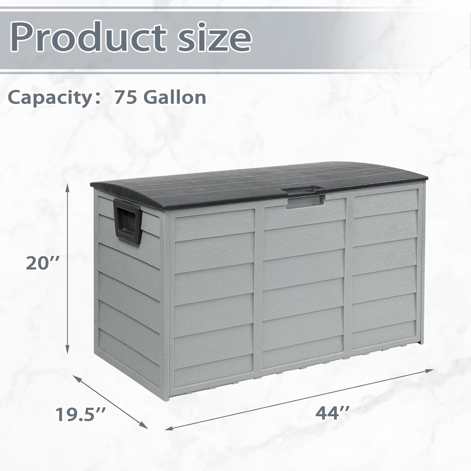 75 Gallon Deck Storage Box Resin Outdoor Storage Container with Handles for Patio Garden Yard(Grey)