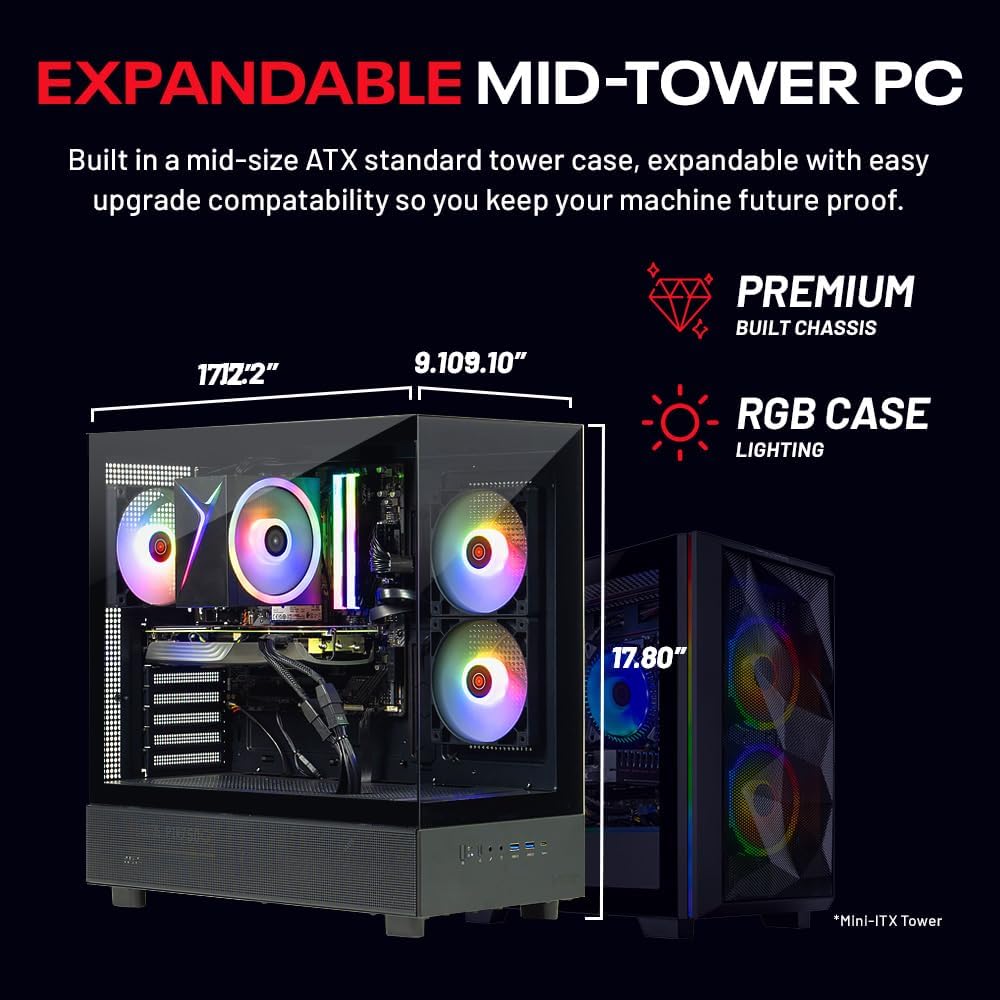 Skytech Gaming Azure 3 Desktop PC, Ryzen 7 7700 3.8 GHz (5.3GHz), NVIDIA RTX 5070 12GB, 1TB Gen4 NVMe SSD, 32GB DDR5 RAM 6000 RGB, 850W Gold PSU, Wi-Fi, Win 11