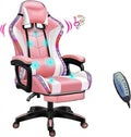 XOOFMASS Gaming Chair with Speakers Video Game Chair with RGB LED Lights Ergonomic Racing Office Chair, PU Leather Recliner Computer Chair Swivel E-Sports Chair with Armrest and Lumbar Support,Pink