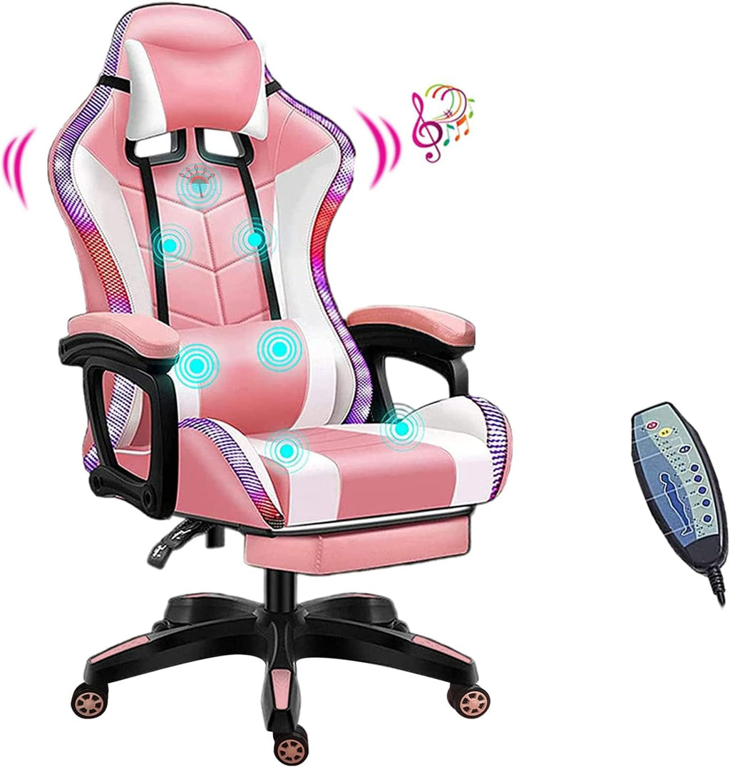 Massage Gaming Chair with Footrest RGB Gaming Chair with Speakers Video Game Chair with Headrest and Lumbar Support Backrest Adjustable Reclining Gamer Chair