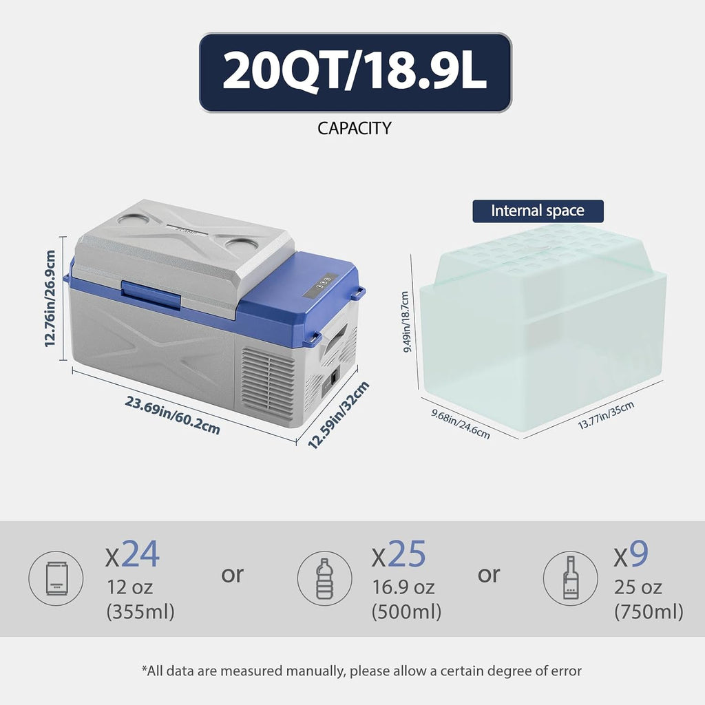 X20 12 Volt Refrigerator,Mini Portable Freezer,20 Quart(19L) Electric Cooler,12V Car Fridge APP Control,12/24V DC 100-240V AC for Ourdoor, Camping, Travel, Truck,RV, Boat -4℉~68℉