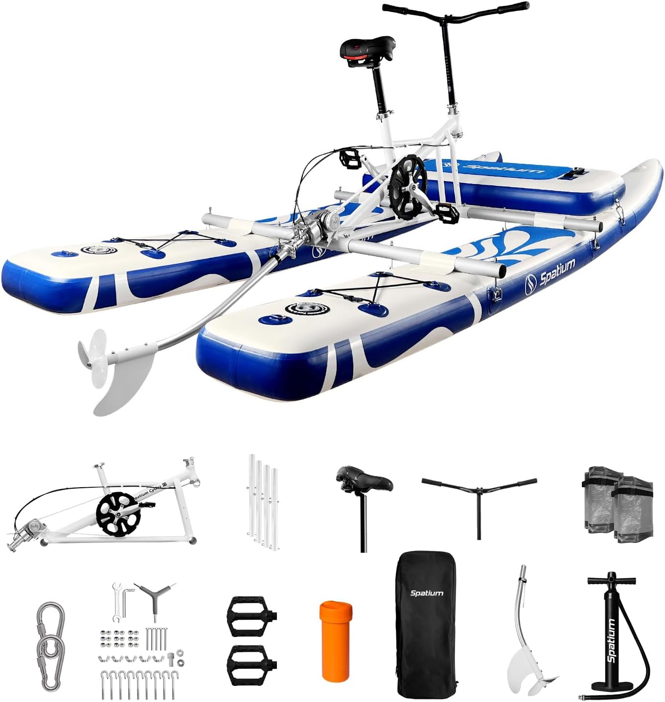 Spatium SUP Water Bike - Inflatable Pedal Boat for One Person - Fishing Kayak & Paddle Board - The Fun of Water & Fishing + Mat