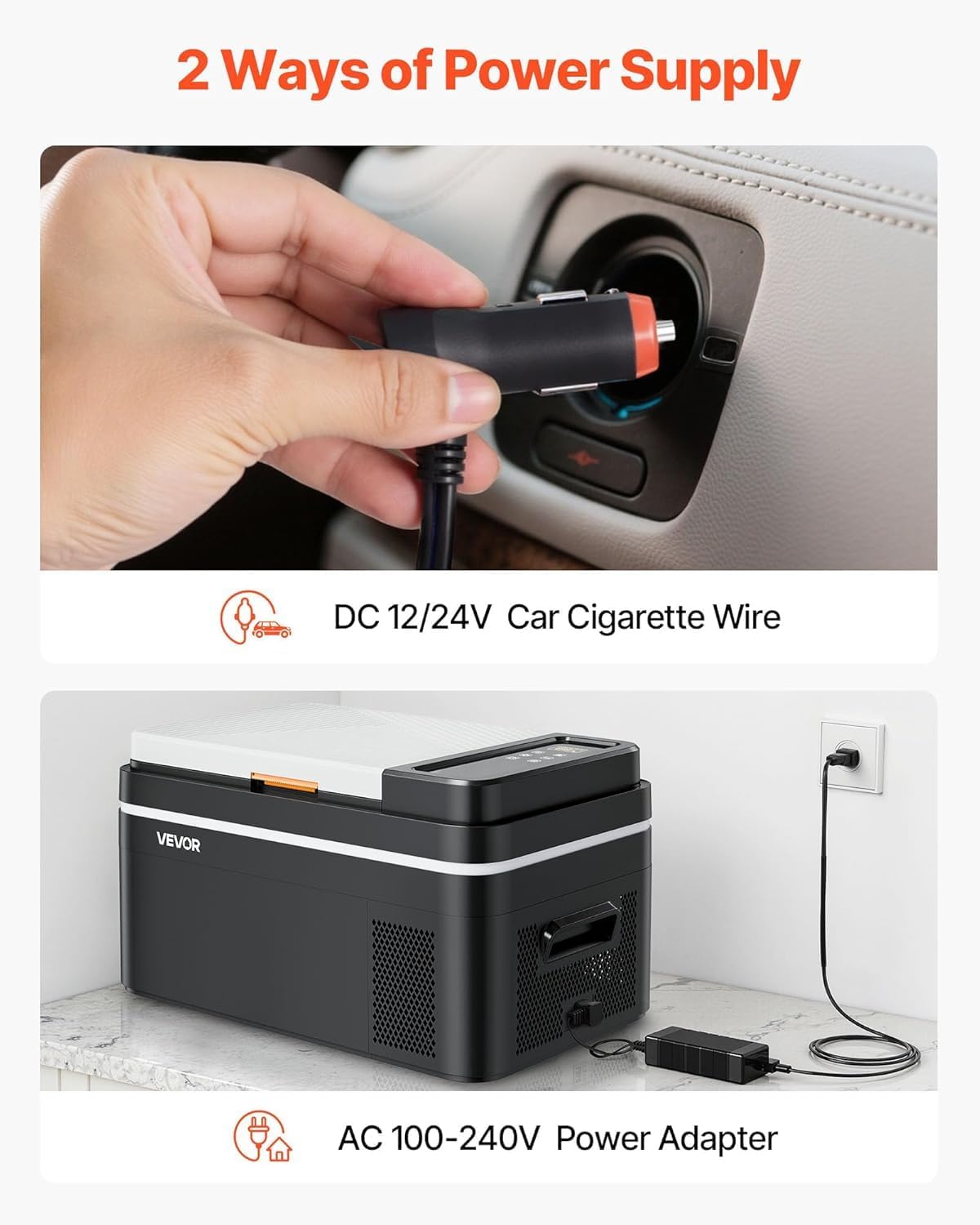 VEVOR Car Refrigerator, DC 12/24V AC100-240V Compressor Electric Cooler, -4°F to 68°F Car Fridge with APP Control, 23 QT Cars Freezer for RVs, Campsites, Boats, Camping, Fishing, 45W Portable Freezer