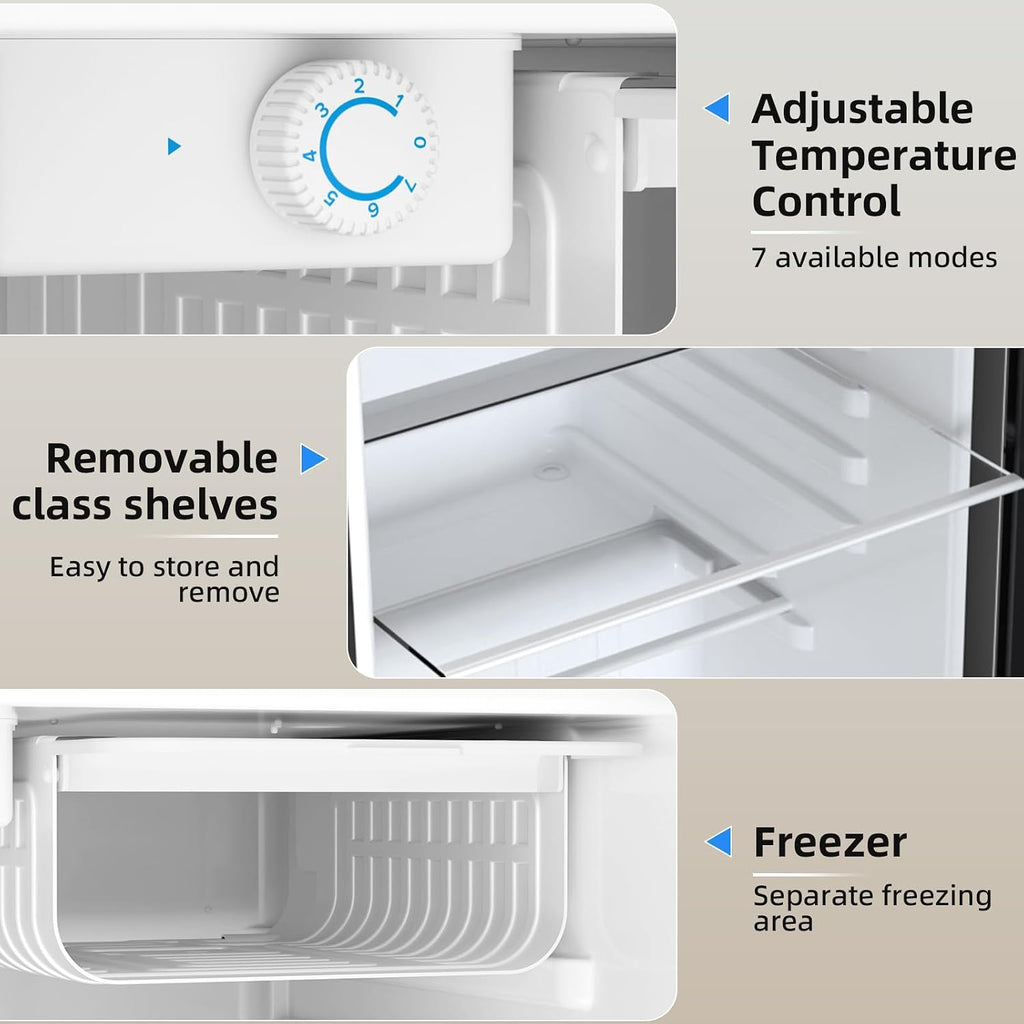Antarctic Star 2.6 Cu.Ft.Compact Refrigerator with Freezer, Mini Fridge Single Door with Adjustable Thermostat,Removable Glass Shelves for Apartment,Dorm,Office,Kitchen，BLACK