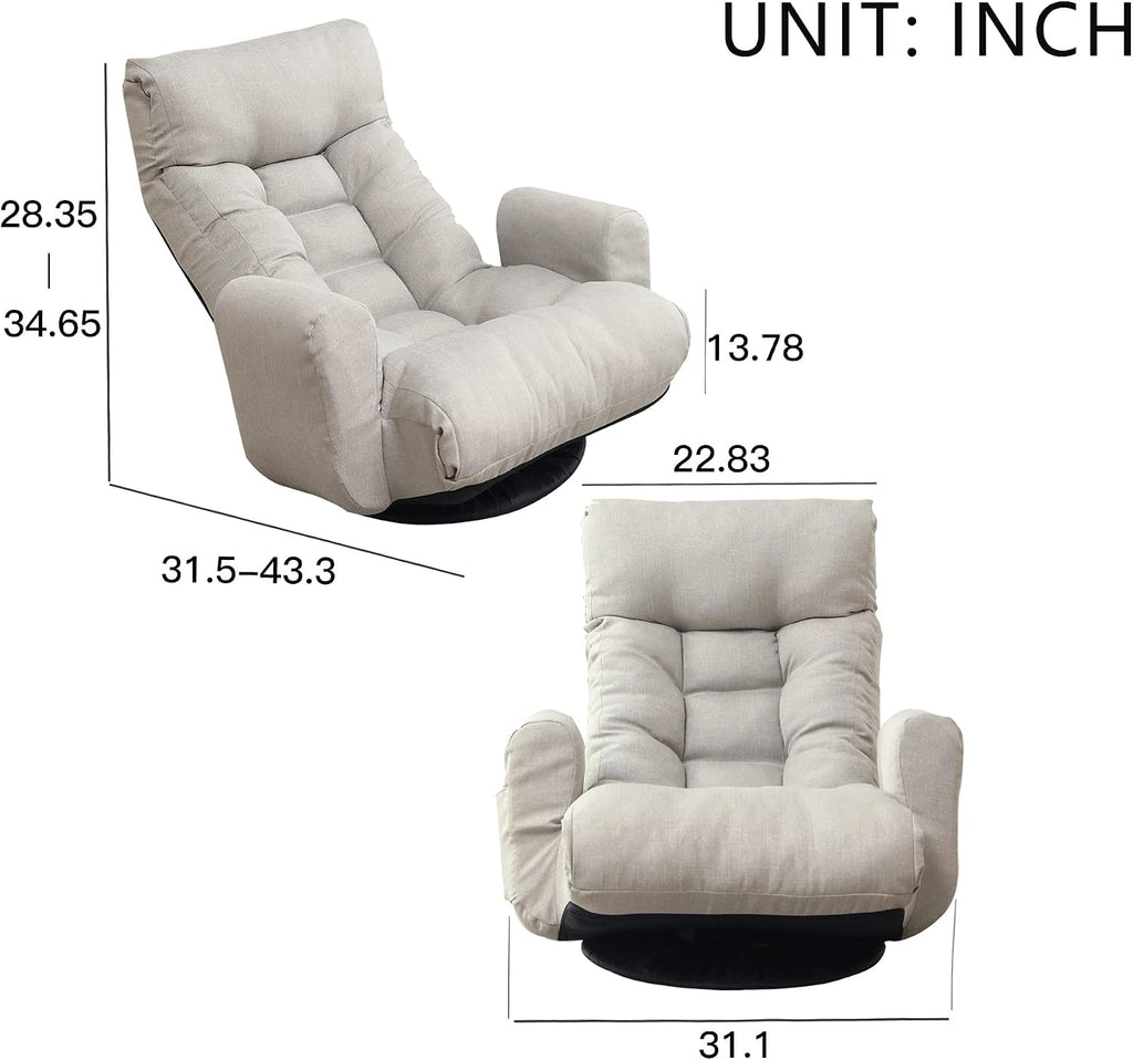 Yoglad Japanese Style Chaise Lounge Sofa Chair Floor Gaming Chair Lazy Sofa for Reading Game Meditating, 3 Adjustable Positions with Comfortable Backrest (Grey+Ottoman)