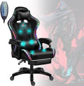 LED Lights Gaming Chair with Speakers, Ergonomic Video Office Chair with Massage, Computer Desk Chair with Headrest and Lumbar Support, College Dorm Essentials for Guys,Black