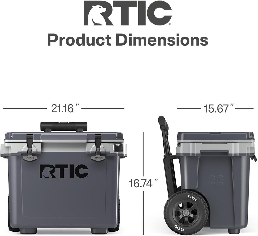 RTIC 22 QT Ultra-Light Wheeled Cooler with Handle, Hard Insulated Portable Ice Chest Box for Beach, Drink, Beverage, Camping, Picnic, Fishing, Boat, Barbecue