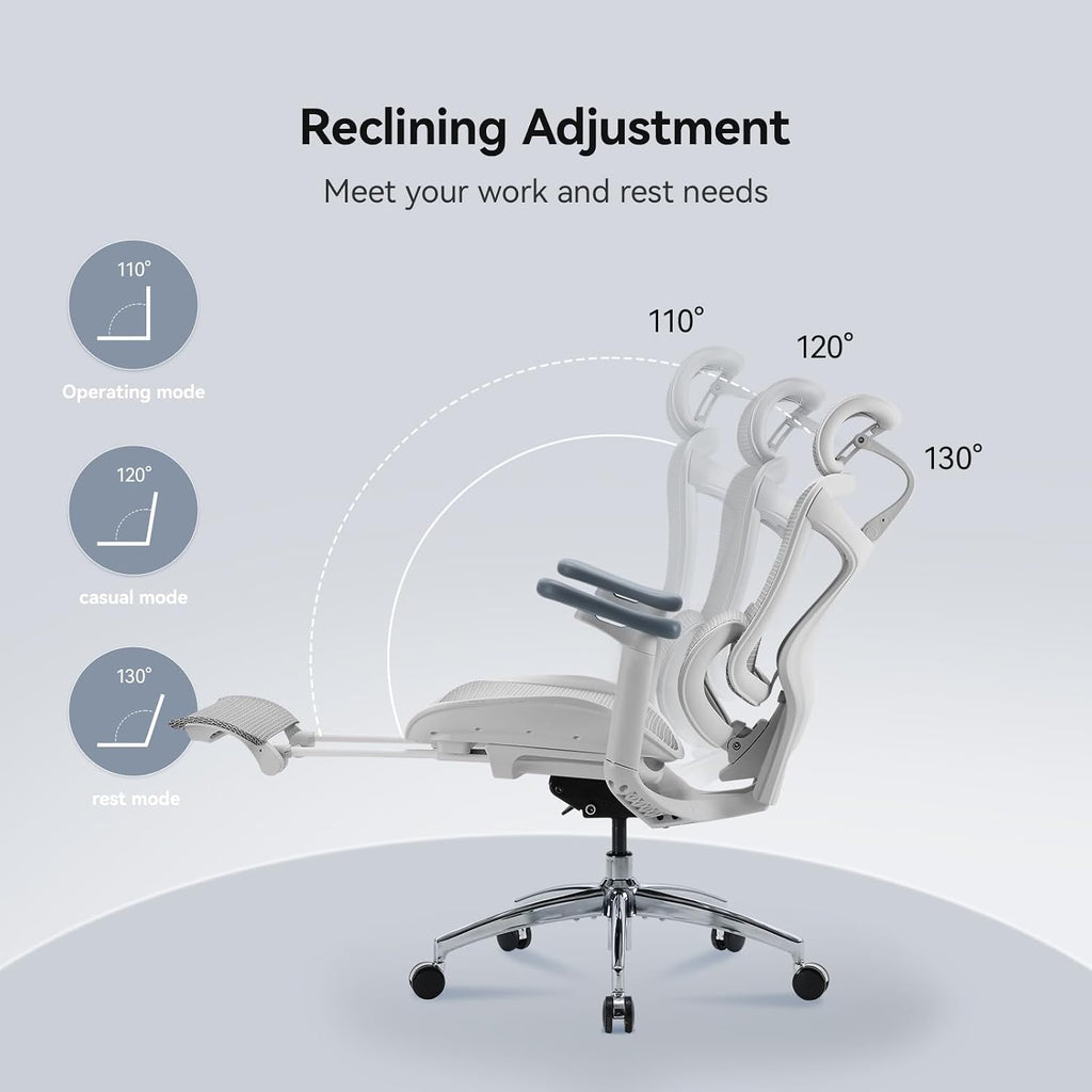 SIHOO Doro C300 Ergonomic Office Chair with Footrest, Ultra Soft 3D Armrests, Dynamic Lumbar Support for Home Office Chair, Adjustable Backrest Desk Chair, Swivel Big and Tall Computer Chair (Grey)