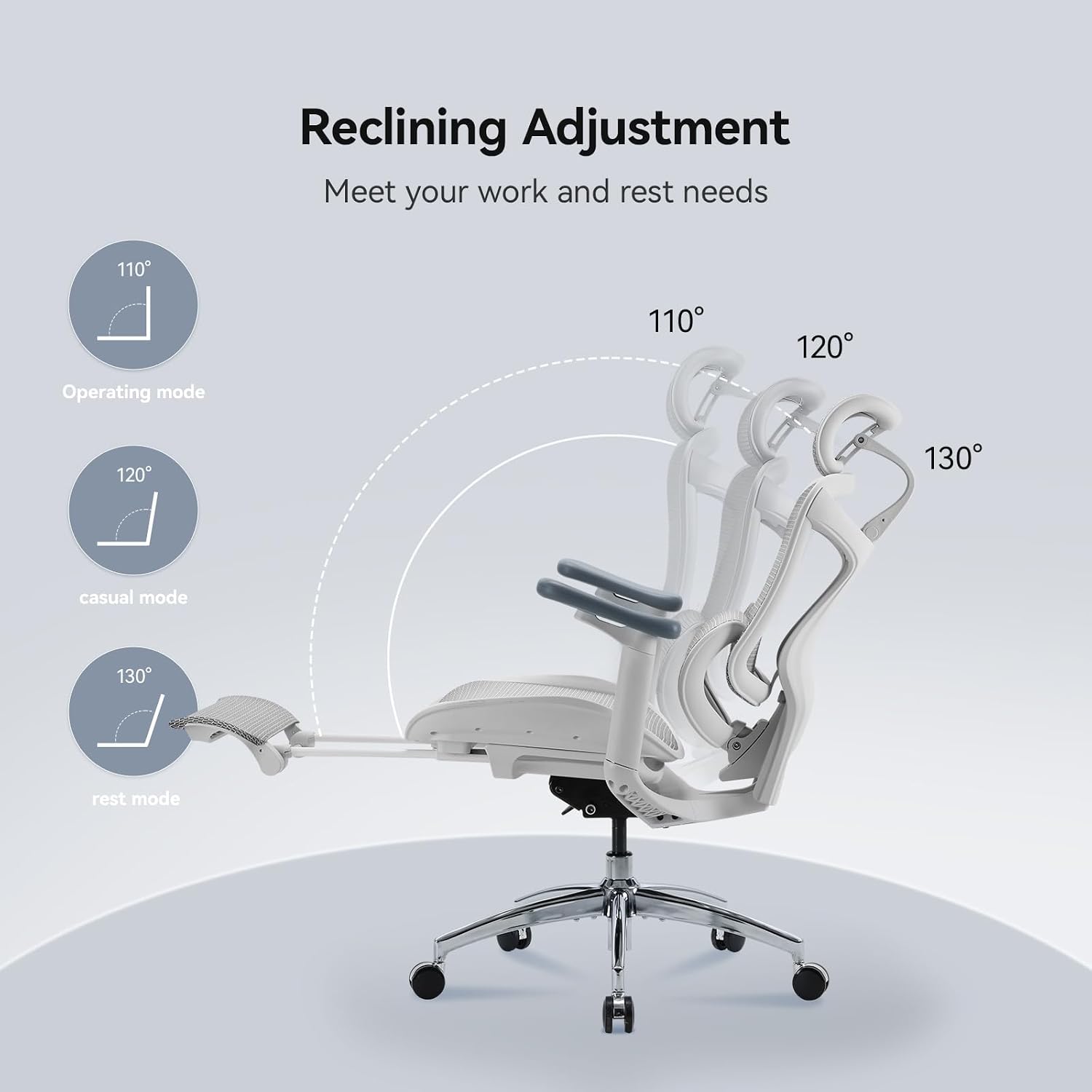 SIHOO Doro C300 Ergonomic Office Chair with Footrest, Ultra Soft 3D Armrests, Dynamic Lumbar Support for Home Office Chair, Adjustable Backrest Desk Chair, Swivel Big and Tall Computer Chair (Grey)