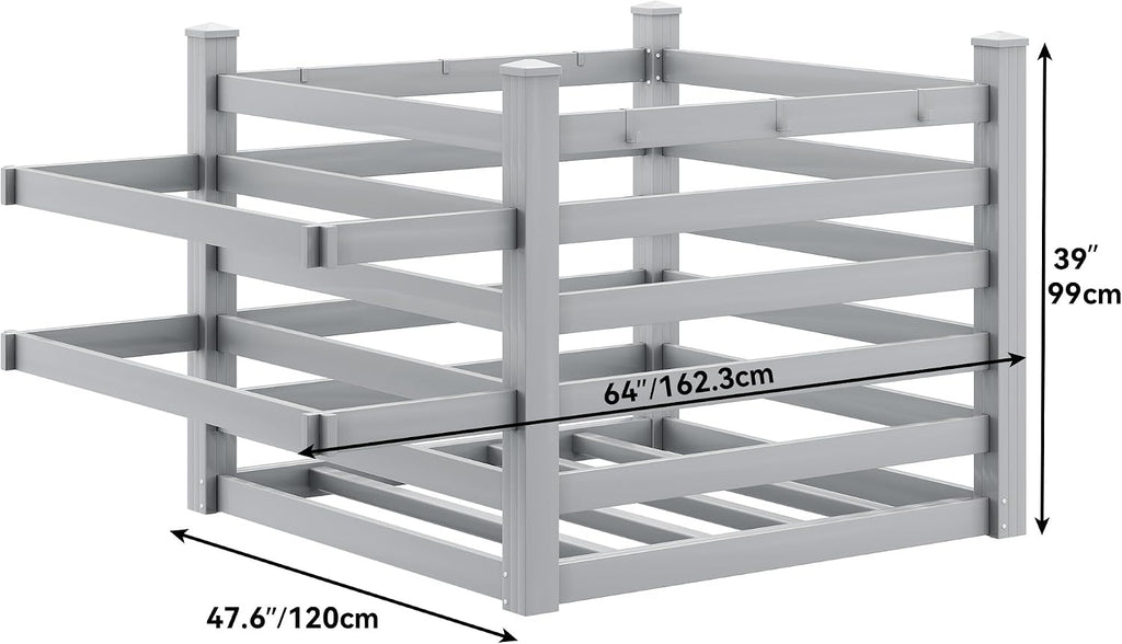 YITAHOME 64' W x 47' L x 39' H Poolside Deckbox Storage Organizer with 6 Movable Hooks, Outdoor Waterproof Pool Storage Bins (Light Gray)