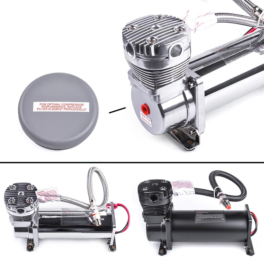 Heavy Duty 200 PSI Air horn Compressor Dual Value Pack, 1/4 NPT Train Horn/Air Ride Compressor, Fittings for 12V Train/Truck/Car,Air Suspension horn Compressor SILVER