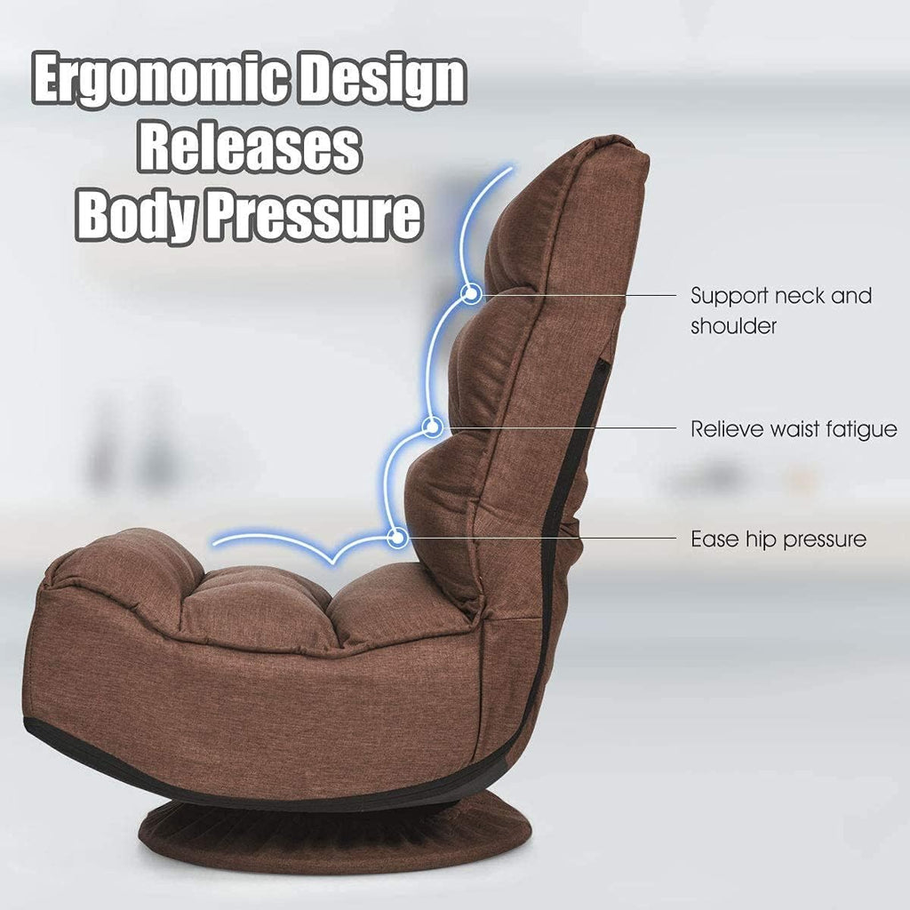 FANTASK 360 Degree Swivel Floor Chair, Folding Floor Sofa w/ 5 Adjustable Positions & Backrest, Lazy Lounge Chair for Relaxing Reading Gaming TV Watching (Brown)