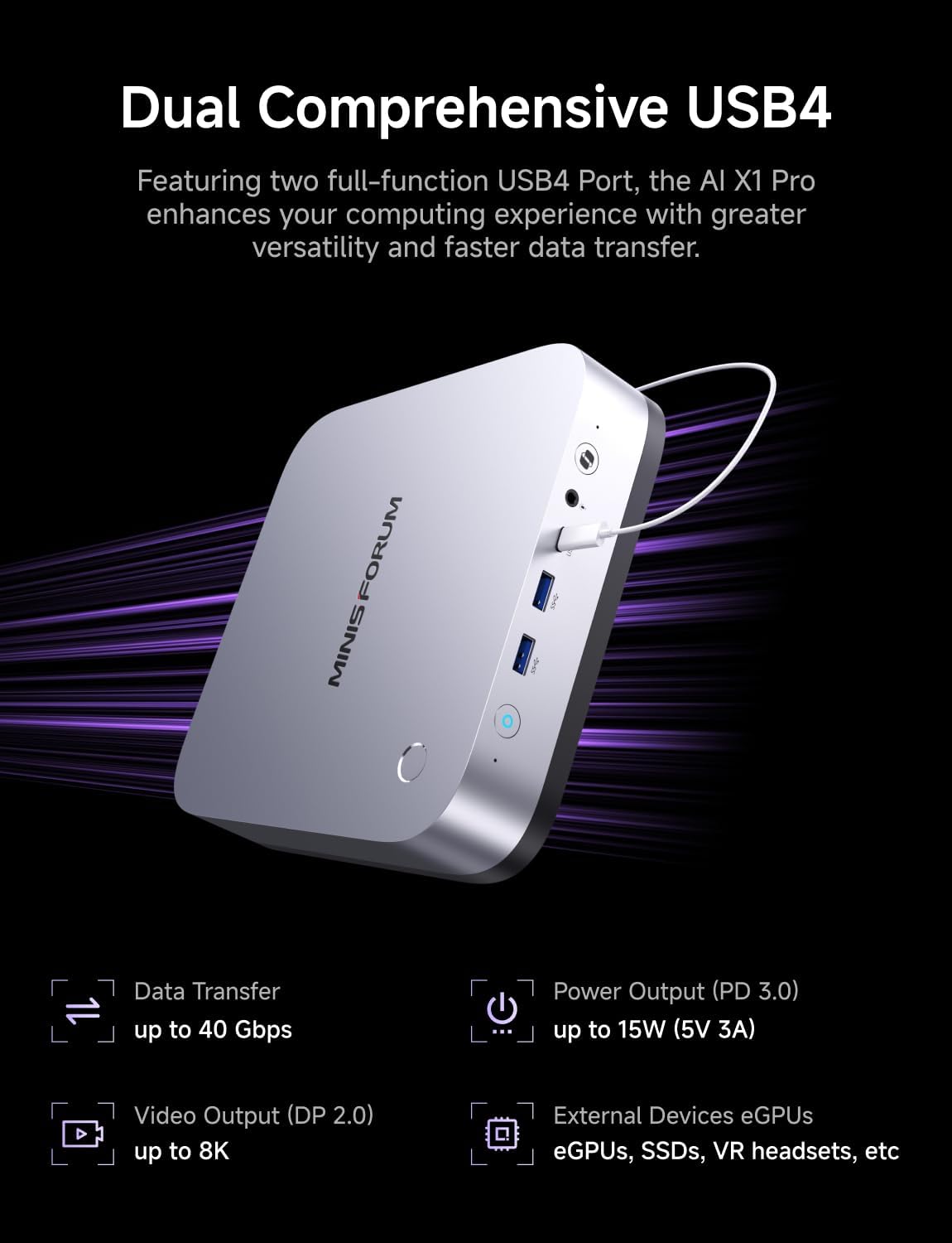 MINISFORUM AI X1 Pro-370 Mini PC, AMD Ryzen AI 9 HX 370 Processor, Radeon 890M Graphics, Barebone Without Storage/OS, HDMI+DP+2xUSB4 Output, 2x5G RJ45|WiFi7|BT5.4, Copilot Support AI Desktop Computer
